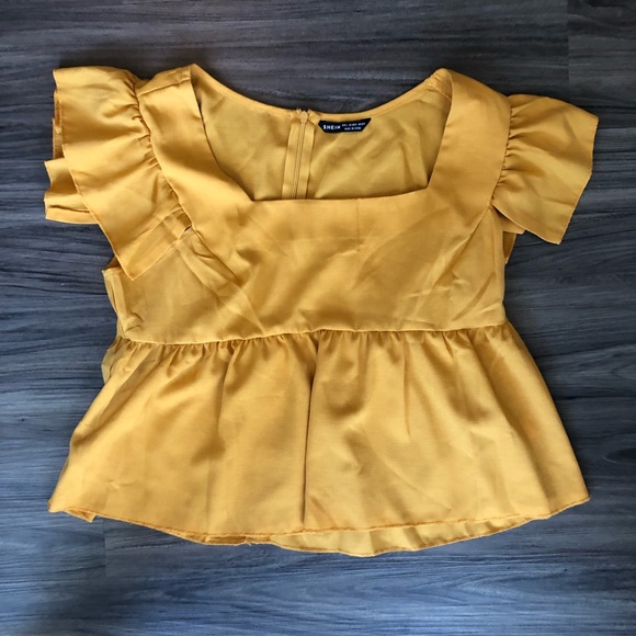 Shein Mustard Yellow Peplum Top - Picture 2 of 3